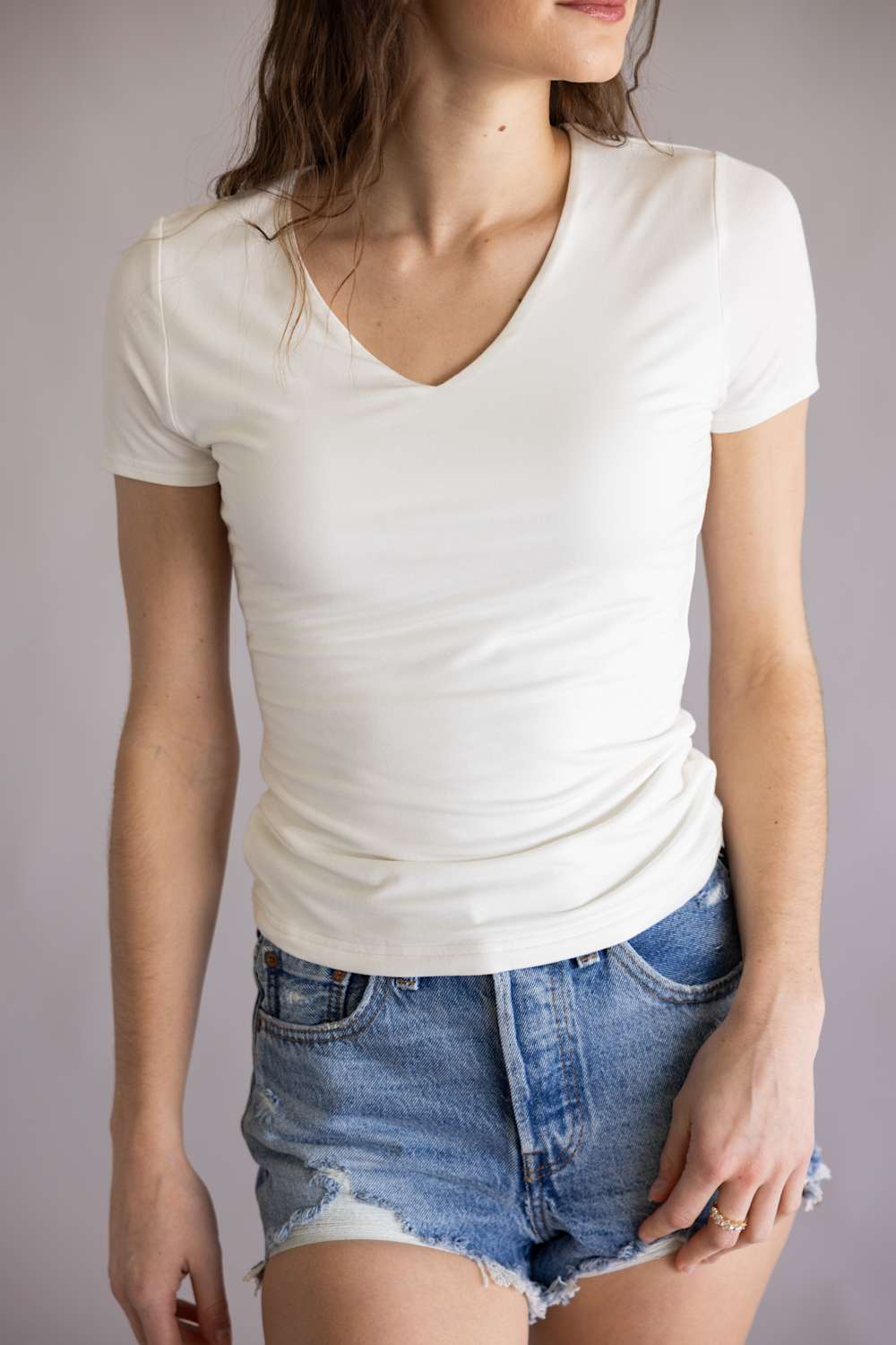 Double Layer V-Neck Top for Women in Ivory