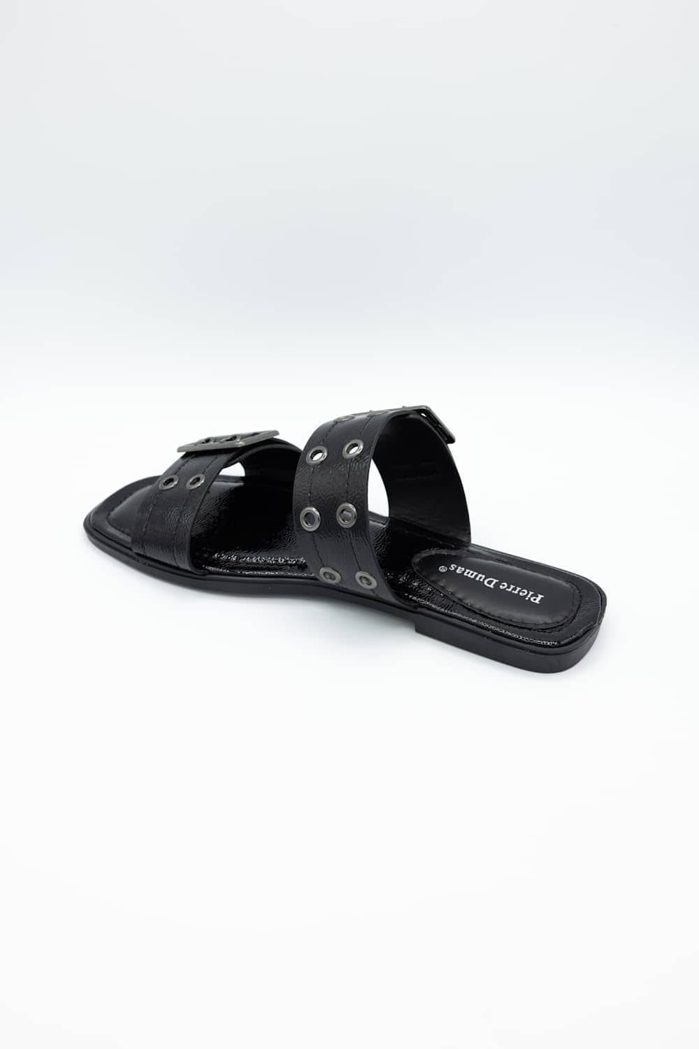 Pierre Dumas Empress Buckle Slide Sandals for Women in Black