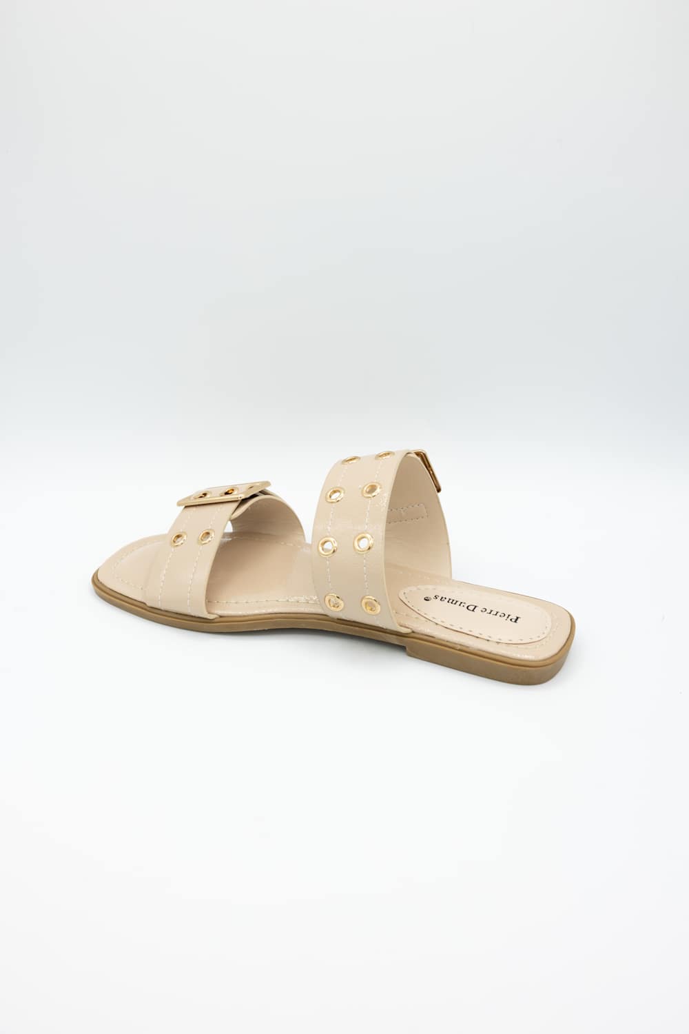 Pierre Dumas Empress Buckle Slide Sandals for Women in Nude