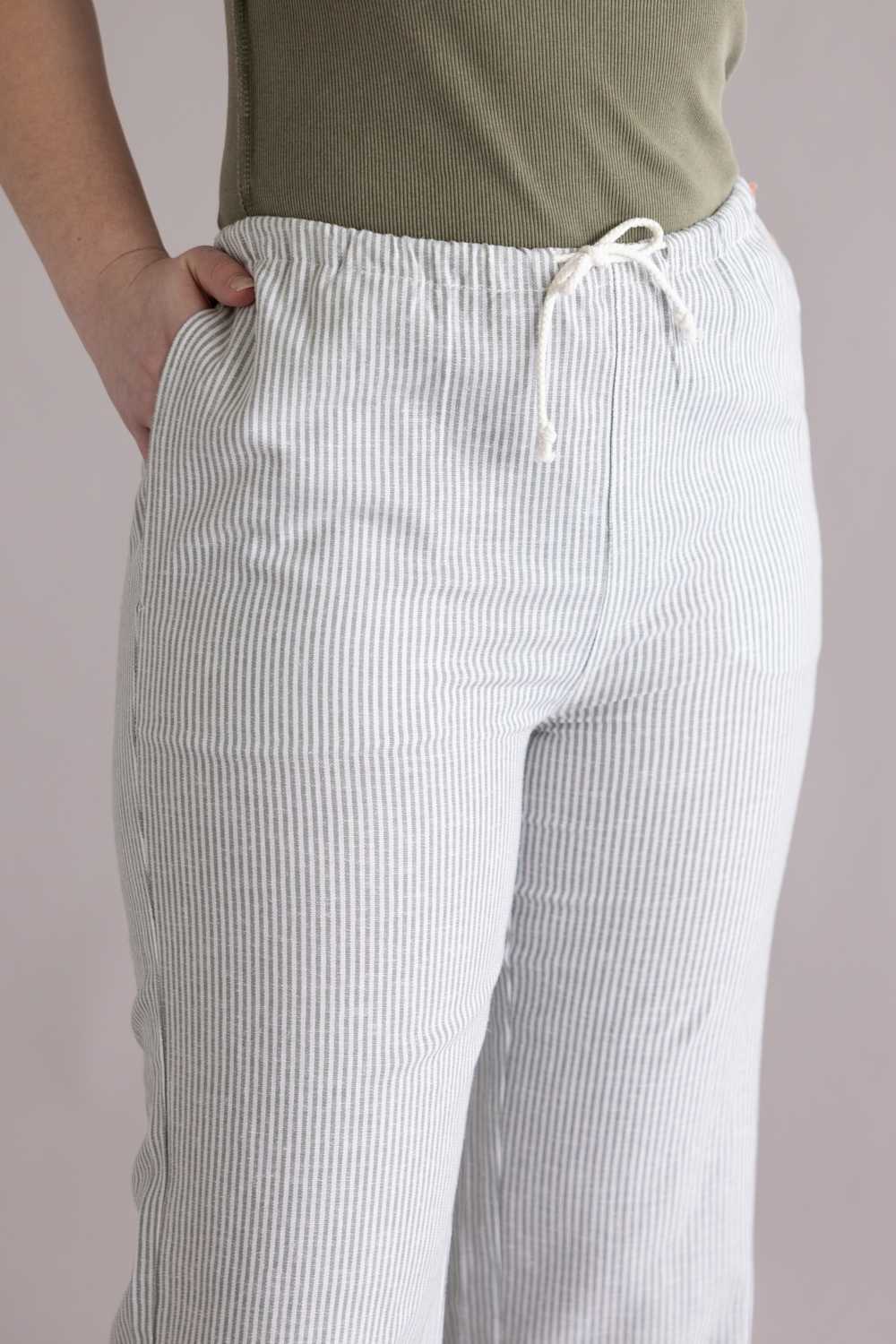 Love Tree Pinstripe Drawstring Linen Pants for Women in Mint Green