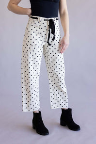 Aaron & Amber Drawstring Polka Dot Barrel Jeans for Women in Cream