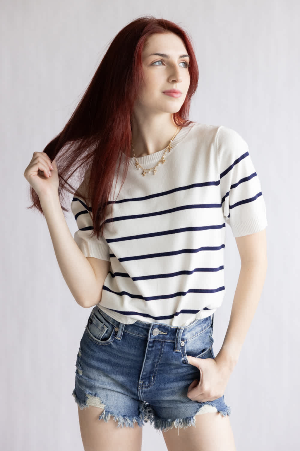 Striped Sweater for Women in White/Navy 