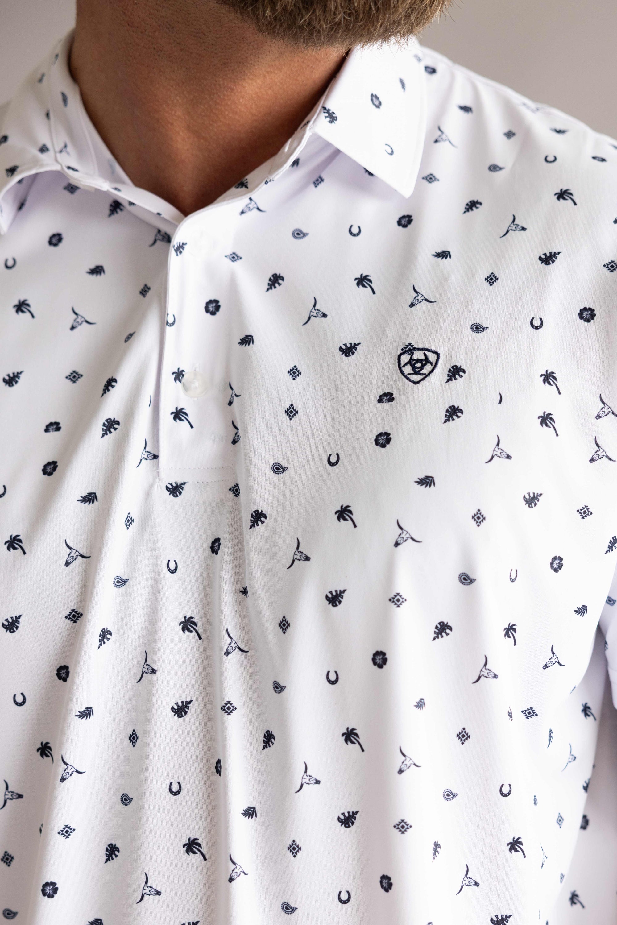 Ariat Tek Polo Shirt for Men in White Western Print