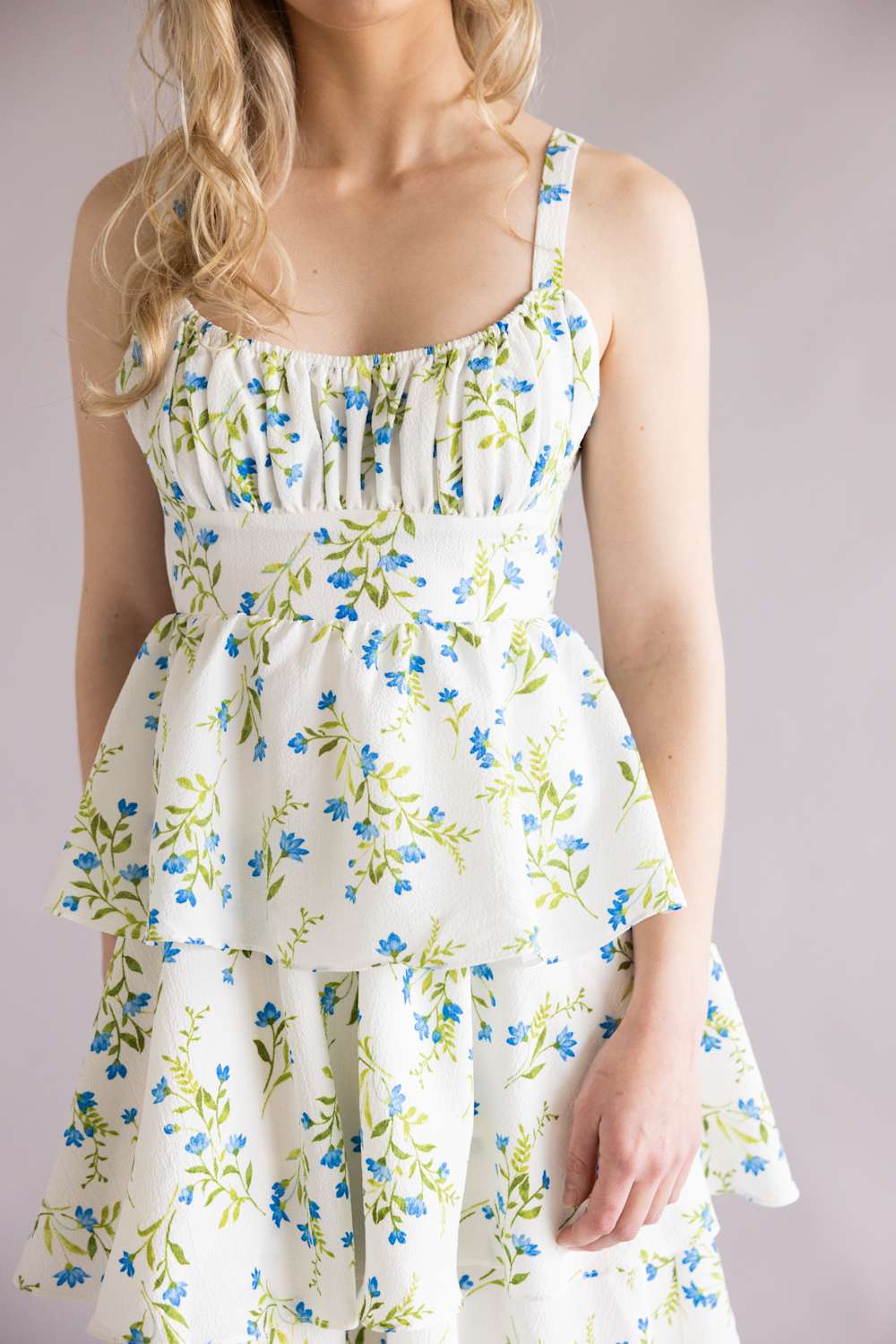 Tiered Floral Back Tie Maxi Dress for Women in White