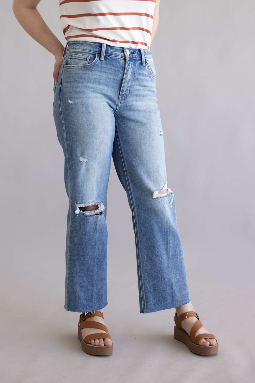Flying Monkey High Rise Distressed Slim Wide Leg Jeans for Women