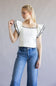 Embroidered Ruffle Sleeve Top for Women in White