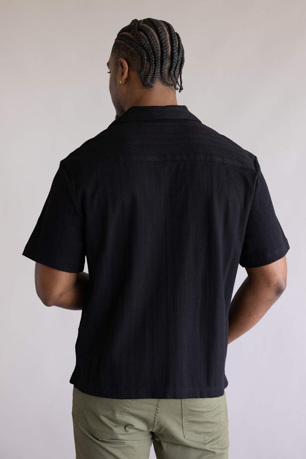 Denim & Flower Stripe Textured Button Up Shirt for Men in Black