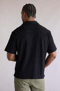 Denim & Flower Stripe Textured Button Up Shirt for Men in Black