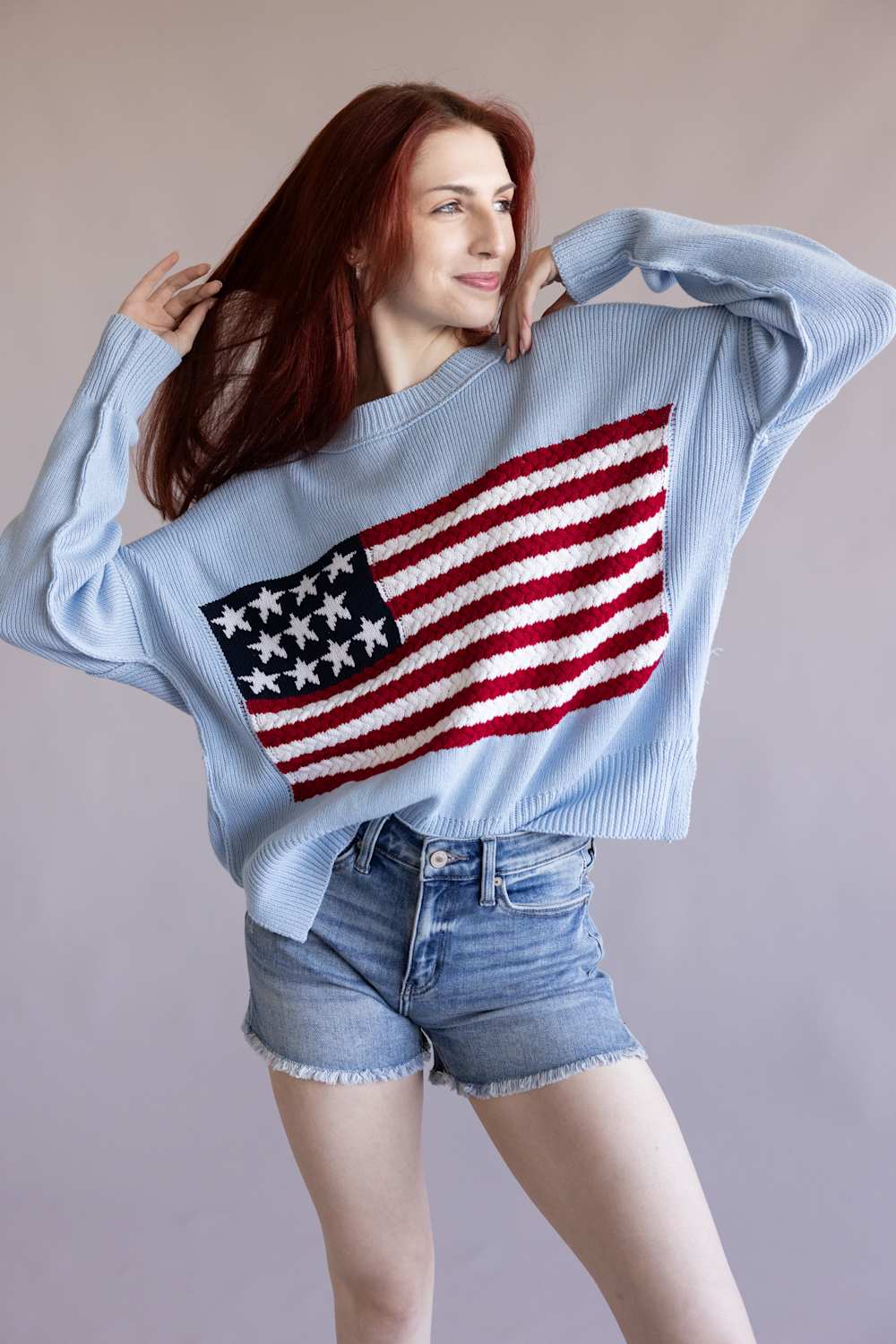 Miracle Knit American Flag Sweater for Women in Blue