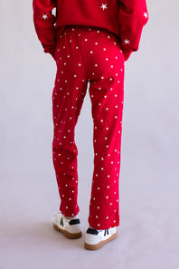 Star Pattern Straight Leg Sweatpants for Women in Red