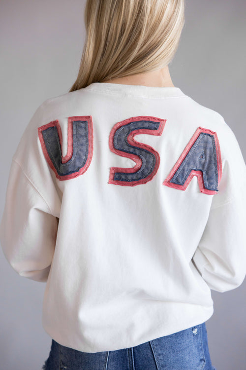 Flag USA Sweatshirt for Women in White | S15417-WHT
