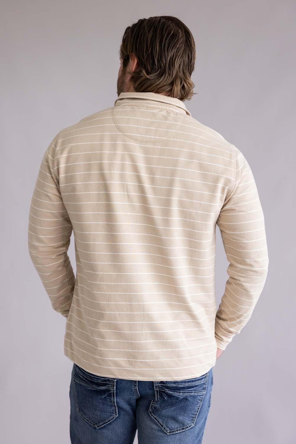Weatherproof Vintage Striped Quarter Zip for Men in Bleached Sand