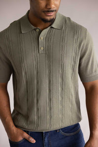 Weatherproof Vintage Pointelle Sweater Polo for Men in Grape Leaf
