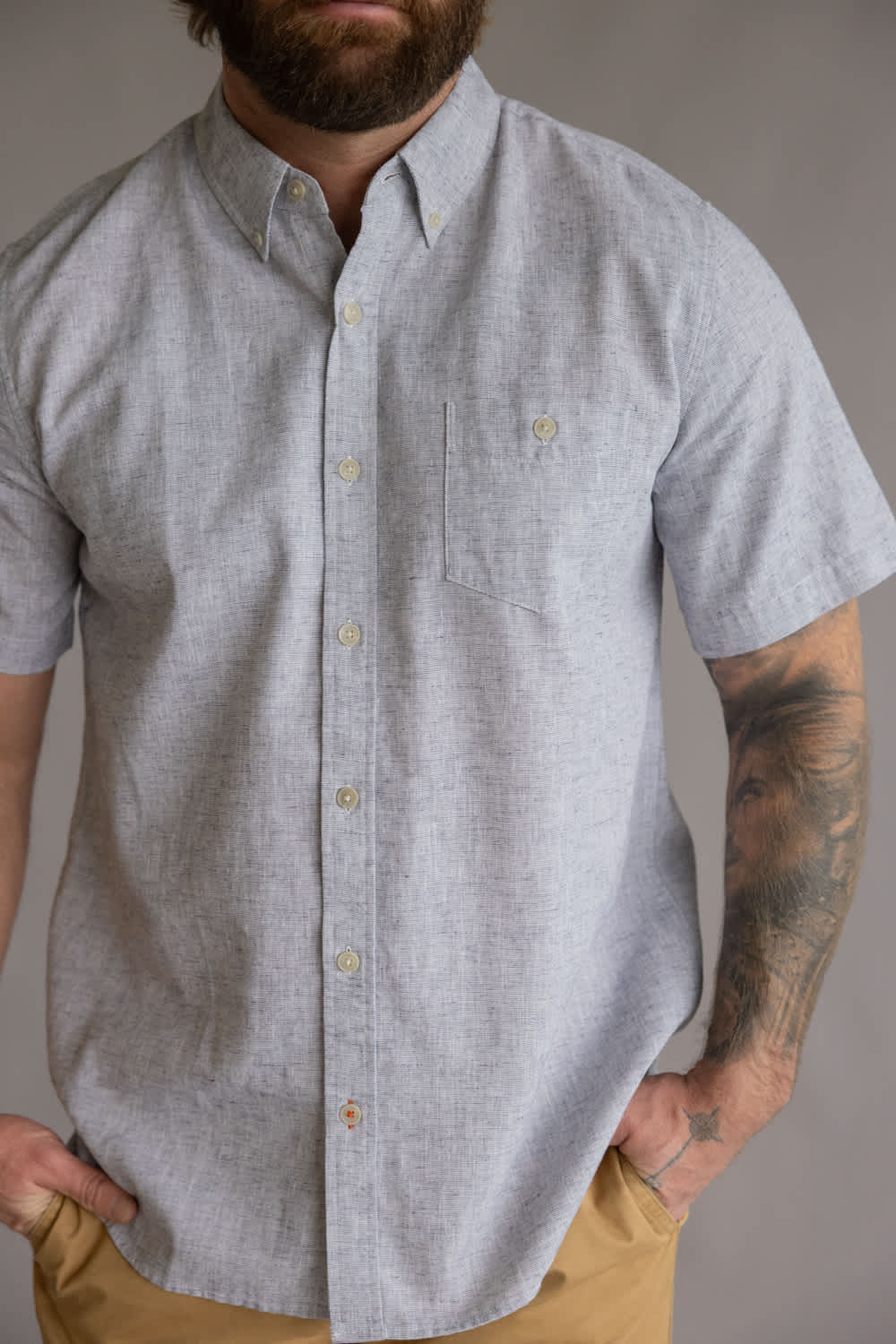 Weatherproof Vintage Cotton Linen Solid Button Up Shirt for Men in Maritime Blue