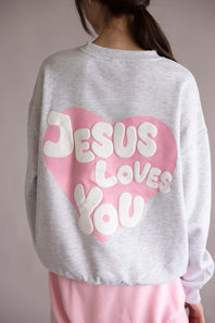 Jesus Loves You Crewneck for Women in Ice Grey