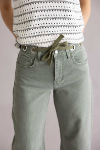 Vervet Drawstring High Rise Wide Barrel Jeans for Women in Green