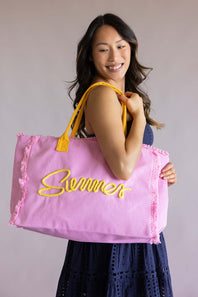 Summer Rope Canvas Tote Bag in Pink