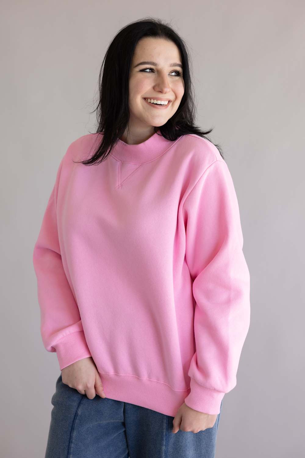 Things Between Mock Neck Fleece Pullover for Women in Bubblegum