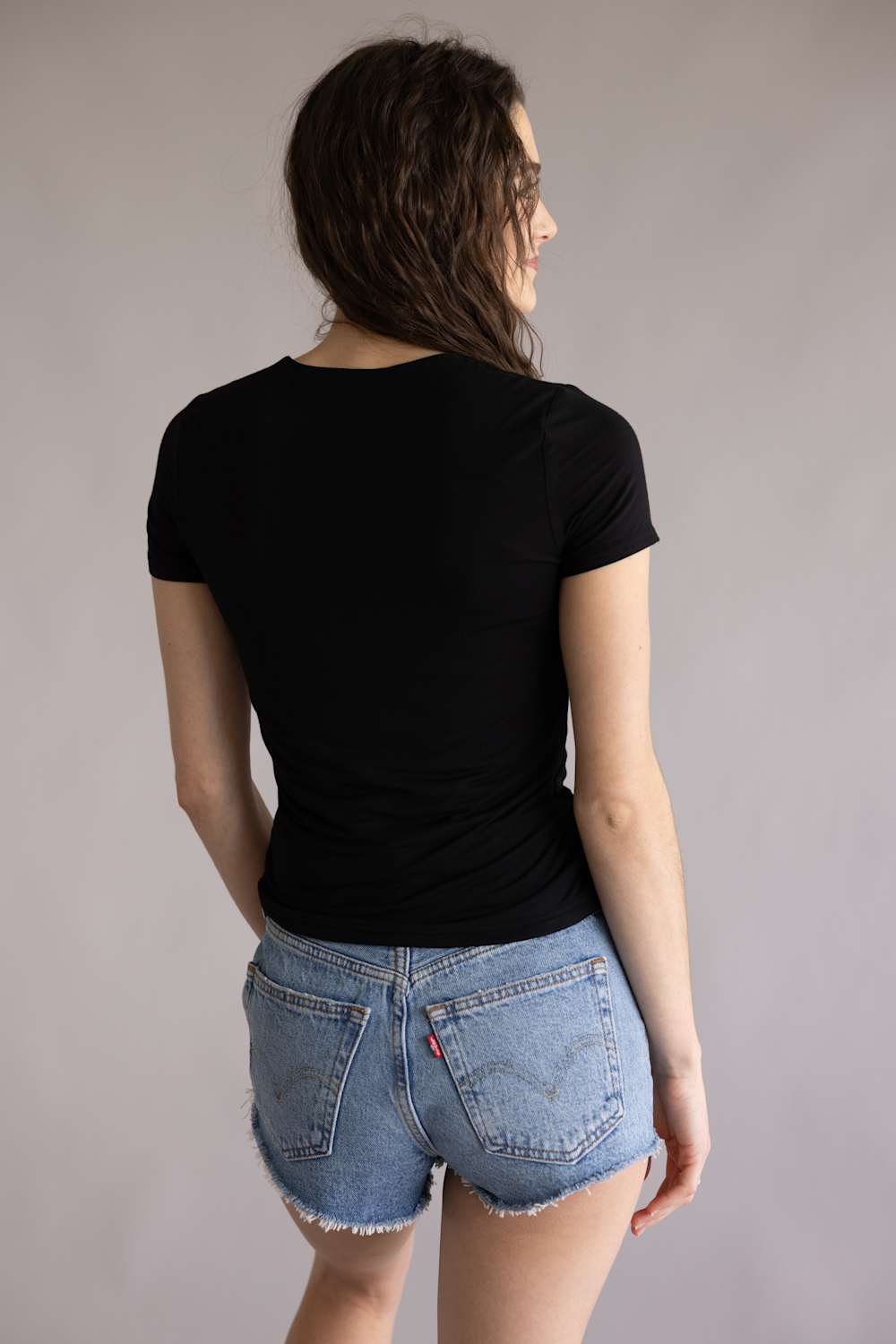  Double Layer V-Neck Top for Women in Black 