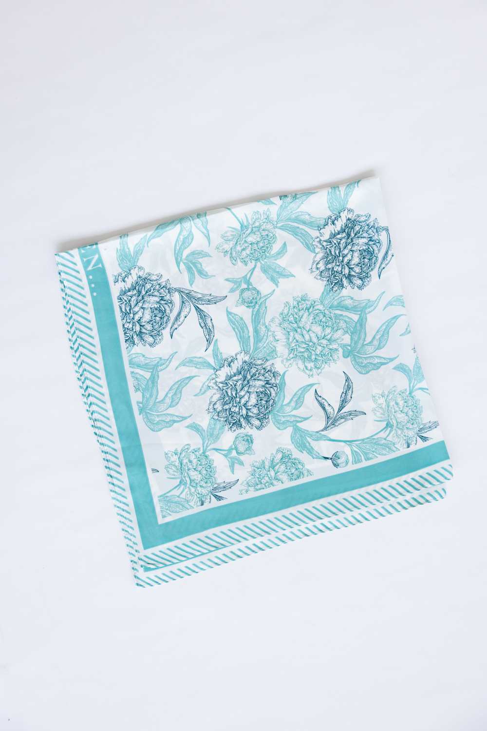 Floral Silk Scarf for Women in Turquoise/White