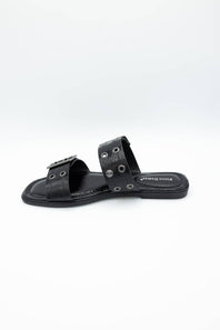 Pierre Dumas Empress Buckle Slide Sandals for Women in Black