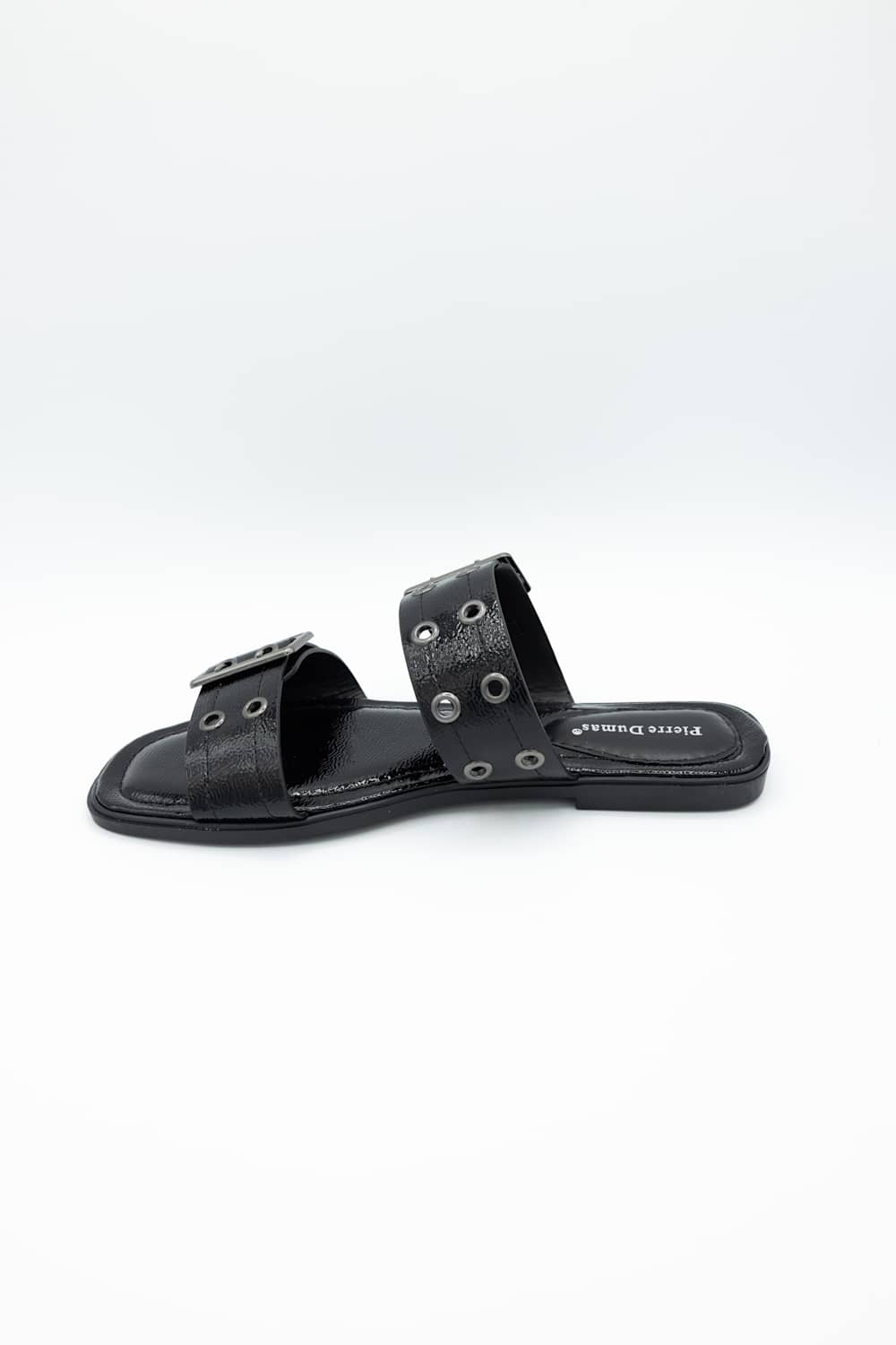 Pierre Dumas Empress Buckle Slide Sandals for Women in Black