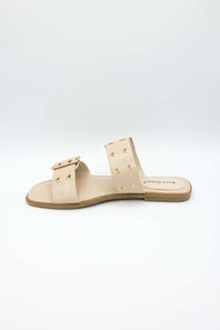 Pierre Dumas Empress Buckle Slide Sandals for Women in Nude