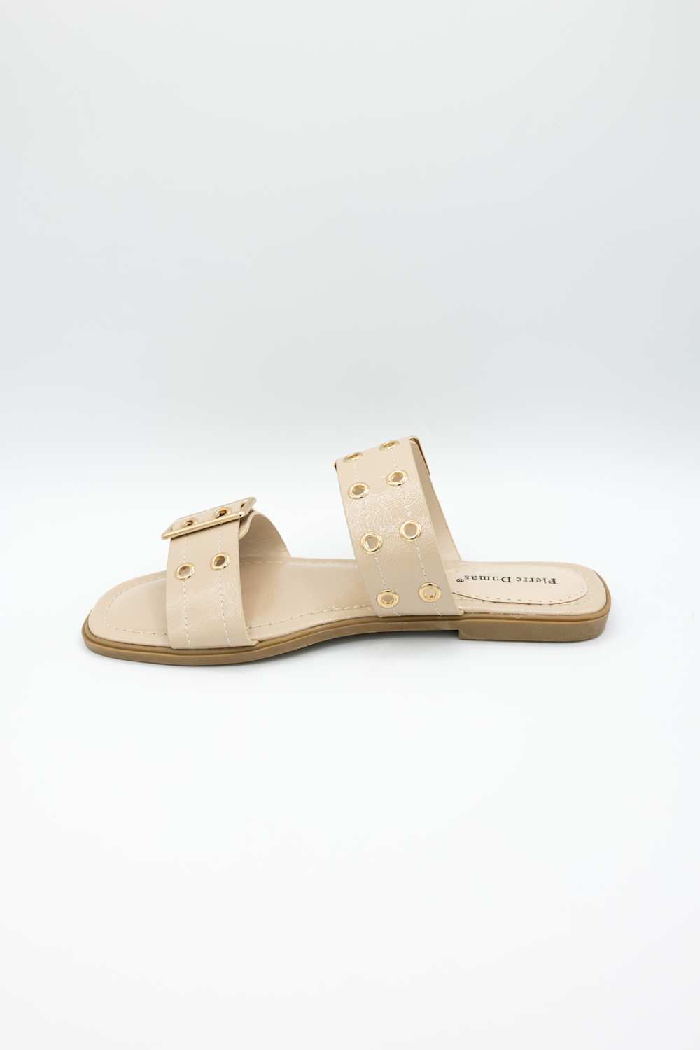 Pierre Dumas Empress Buckle Slide Sandals for Women in Nude
