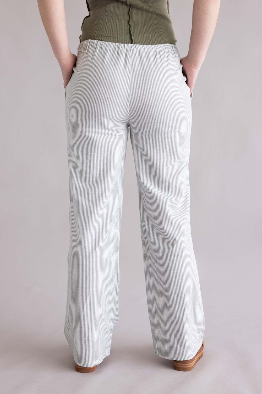 Love Tree Pinstripe Drawstring Linen Pants for Women in Mint Green