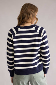 C&C California Delilah Striped V-Neck Pullover for Women in Navy/Off-White