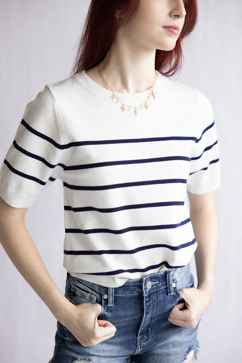 Striped Sweater for Women in White/Navy 