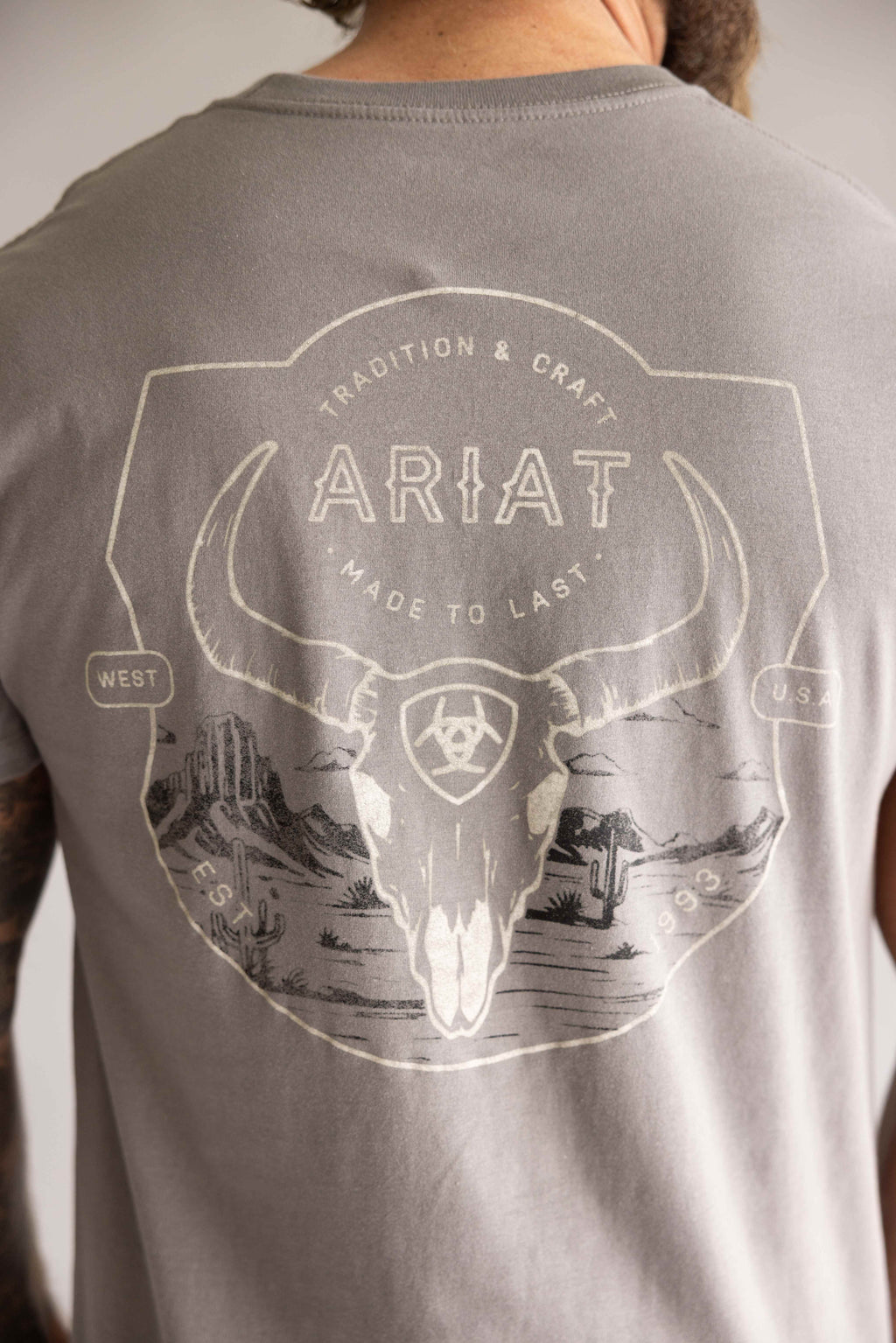 Ariat Desert Badge Tradition T-Shirt for Men in Smoked Pearl