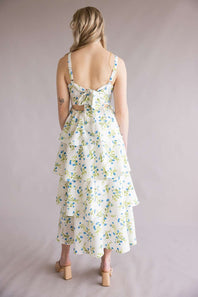 Tiered Floral Back Tie Maxi Dress for Women in White