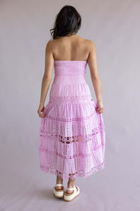 Eyelet Lace Strapless Midi Dress for Women in Mellow Mauve
