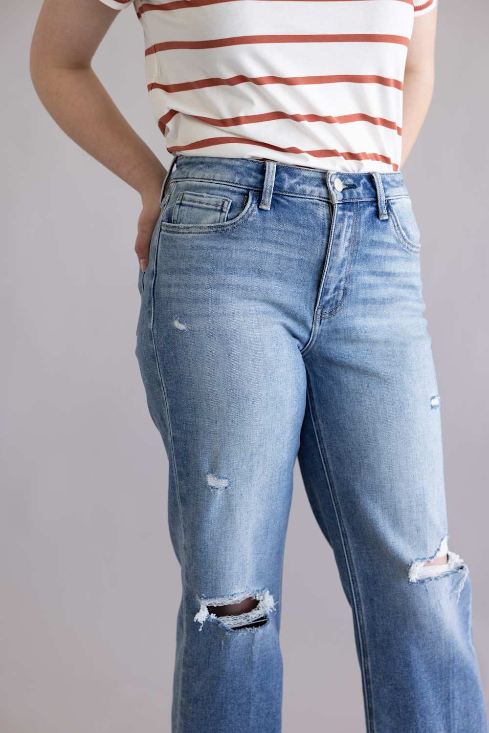 Flying Monkey High Rise Distressed Slim Wide Leg Jeans for Women