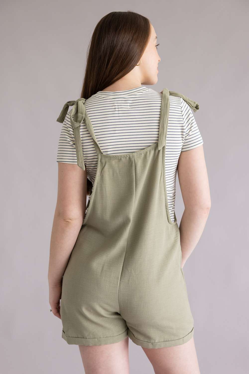Moa Moa Linen Tie Strap Romper for Women in Green