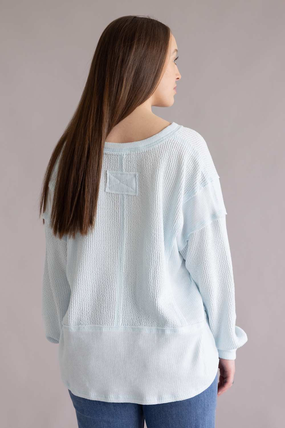  Notched V-Neck Knit Top for Women in Baby Blue 