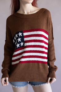 Miracle Knit American Flag Sweater for Women in Camel
