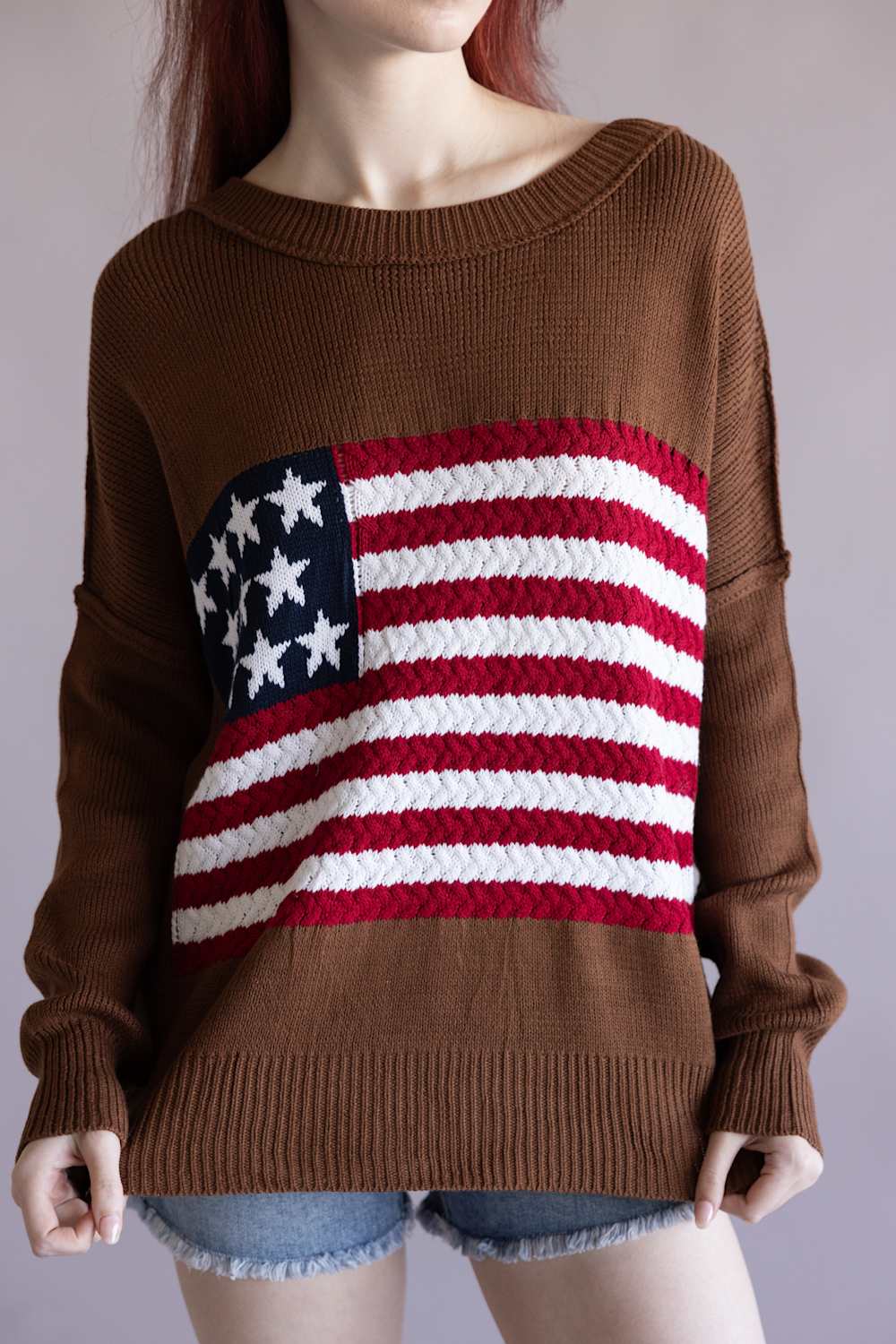 Miracle Knit American Flag Sweater for Women in Camel