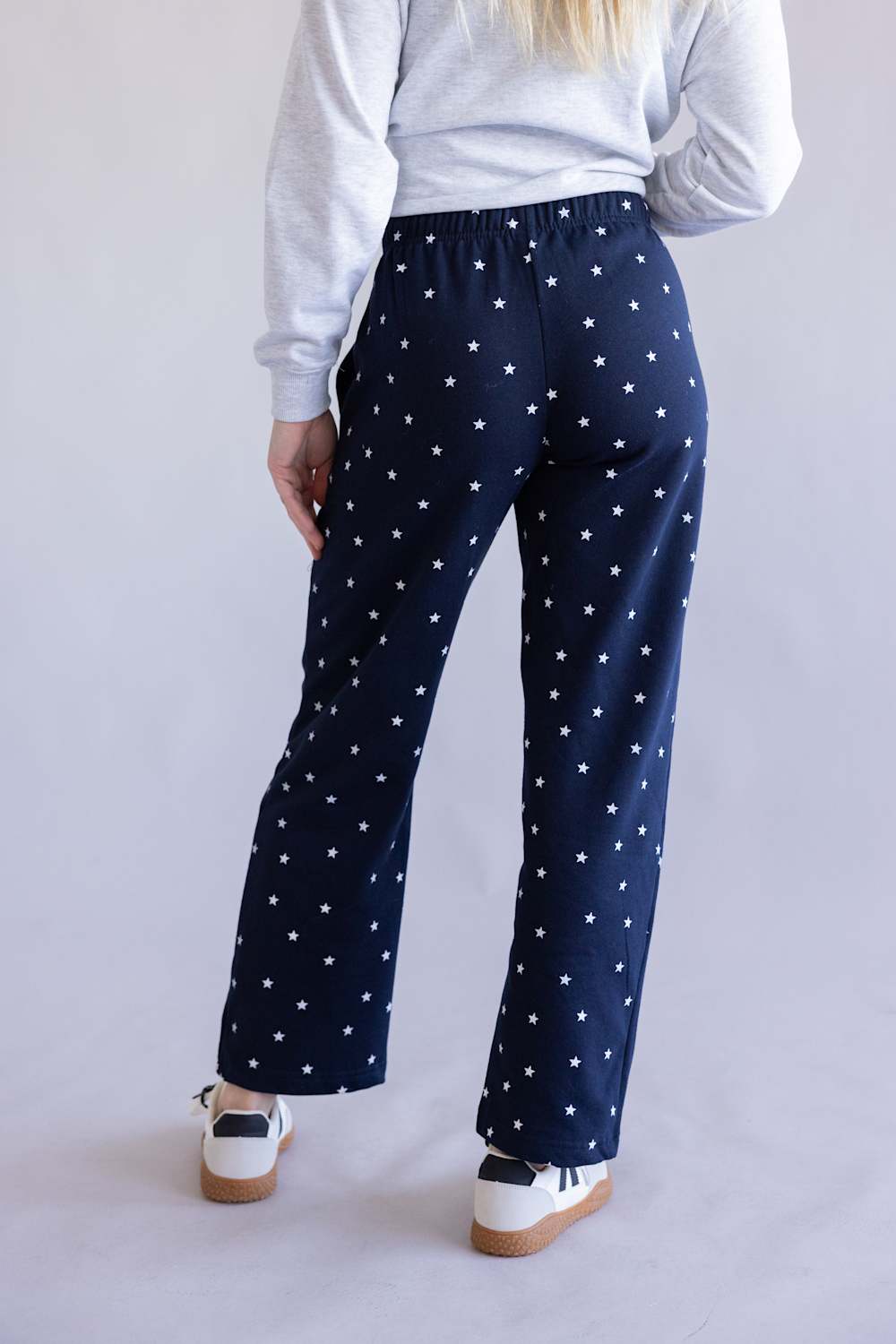 Star Pattern Straight Leg Sweatpants for Women in Navy