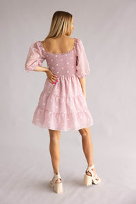 Smocked Polka Dot Bodice Dress for Women in Lilac