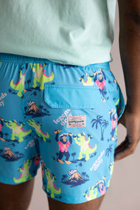 Party Pants Bussin’ Happy Hour Swim Shorts for Men in Cyan