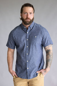 Weatherproof Vintage Cotton Linen Solid Button Up Shirt for Men in Naval Academy