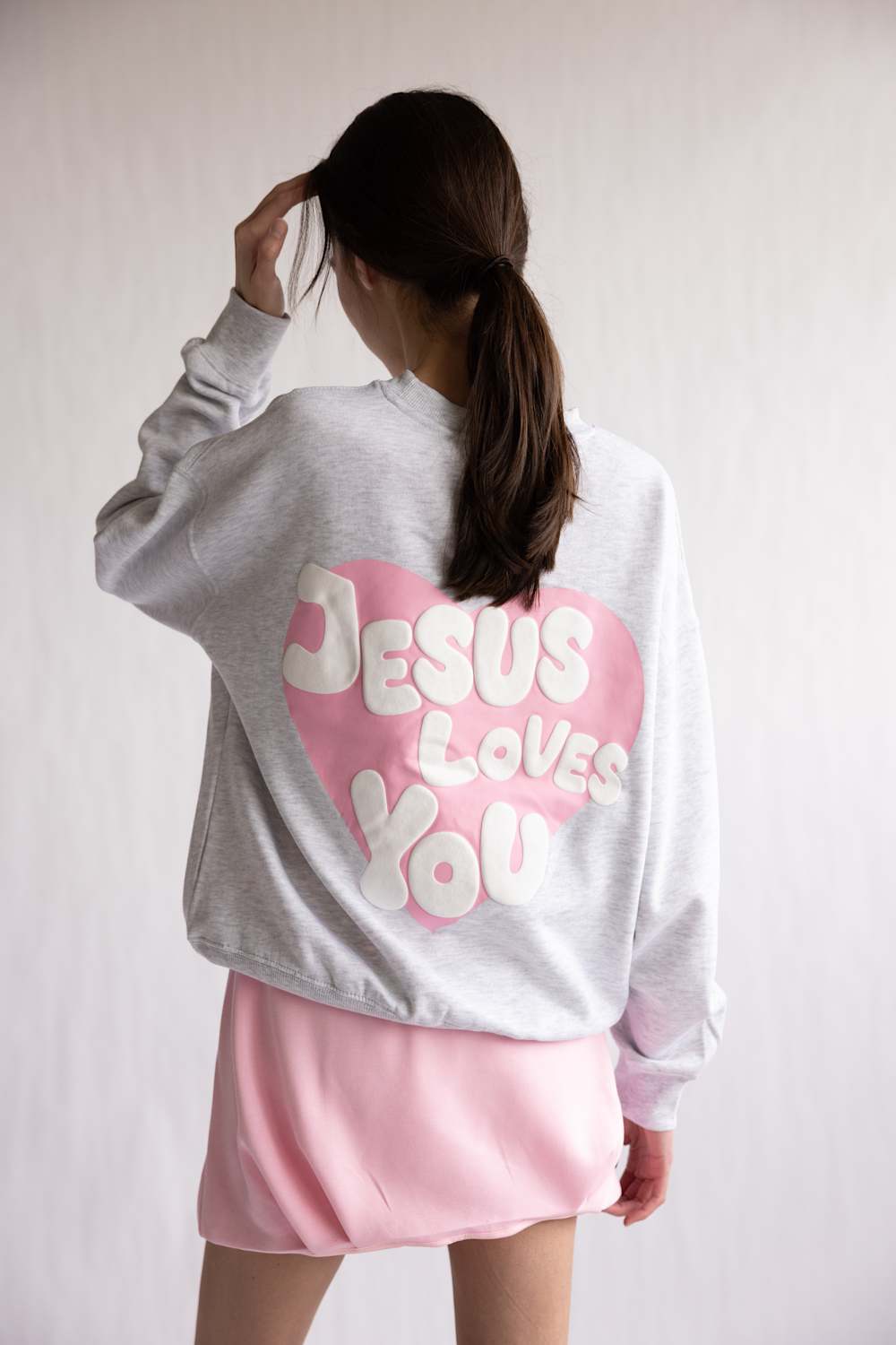 Jesus Loves You Crewneck for Women in Ice Grey