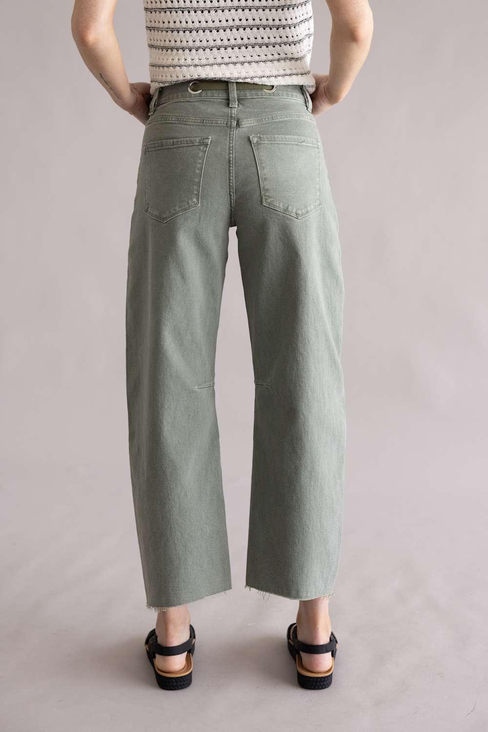 Vervet Drawstring High Rise Wide Barrel Jeans for Women in Green