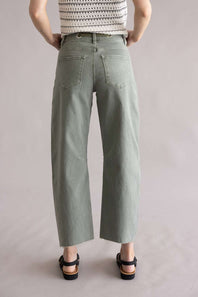 Vervet Drawstring High Rise Wide Barrel Jeans for Women in Green