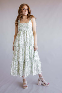 Tiered Printed Floral Maxi Dress for Women in Sage