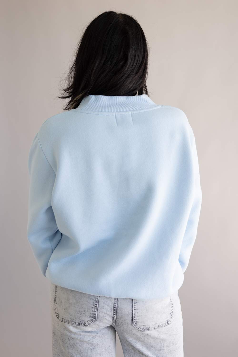 Things Between Mock Neck Fleece Pullover for Women in Baby Blue