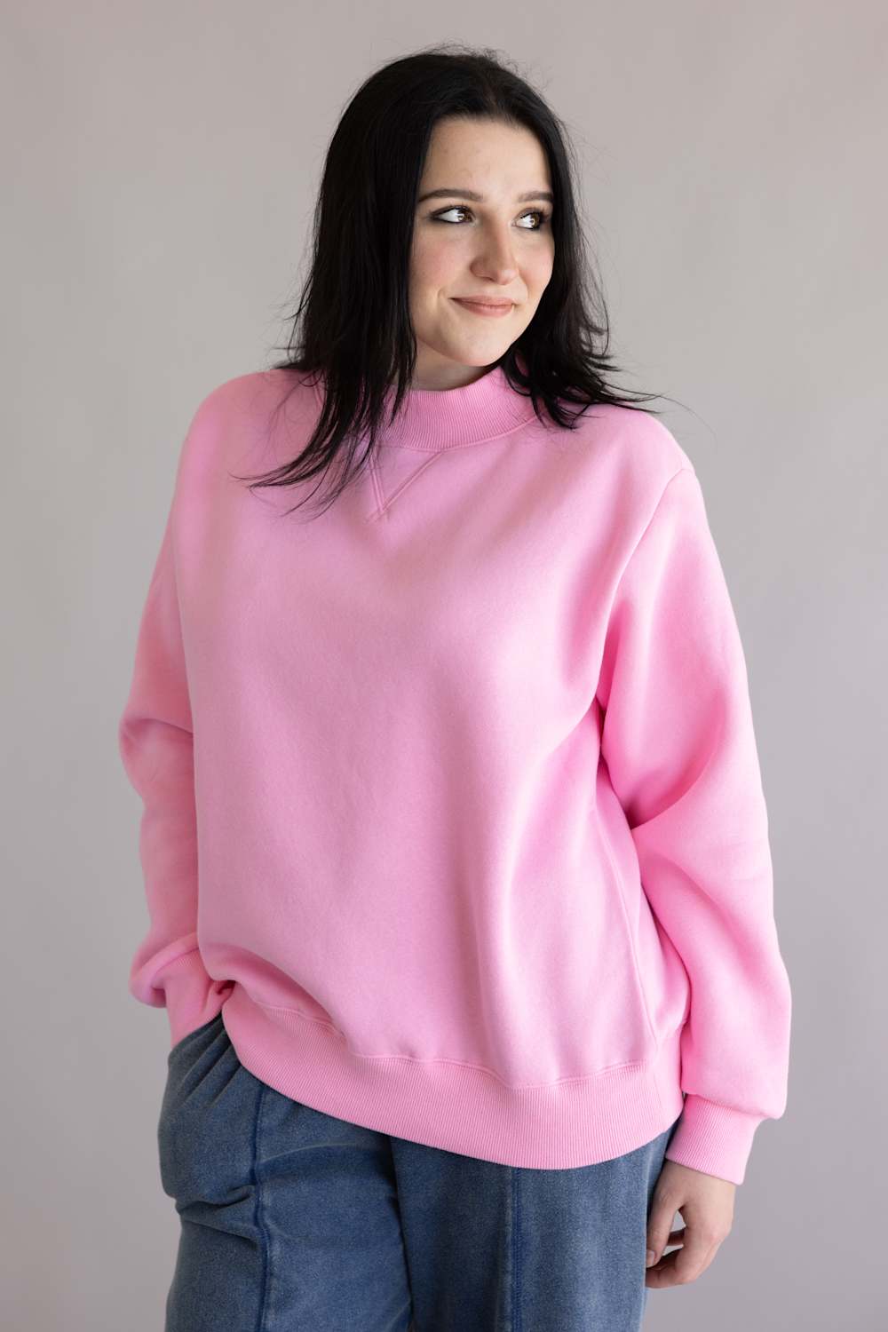 Things Between Mock Neck Fleece Pullover for Women in Bubblegum