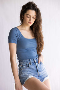 Double Layer Knit Top for Women in Slate